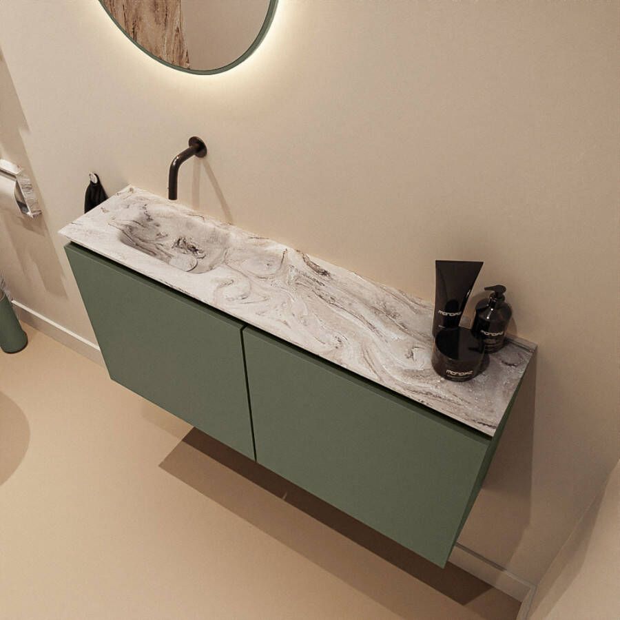 Mondiaz Toiletmeubel Ture Dlux | 100 cm | Meubelkleur Army | Eden wastafel Glace Links | Zonder kraangat