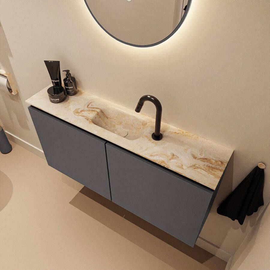 Mondiaz Toiletmeubel Ture Dlux | 100 cm | Meubelkleur Dark Grey | Eden wastafel Frappe Midden | 1 kraangat