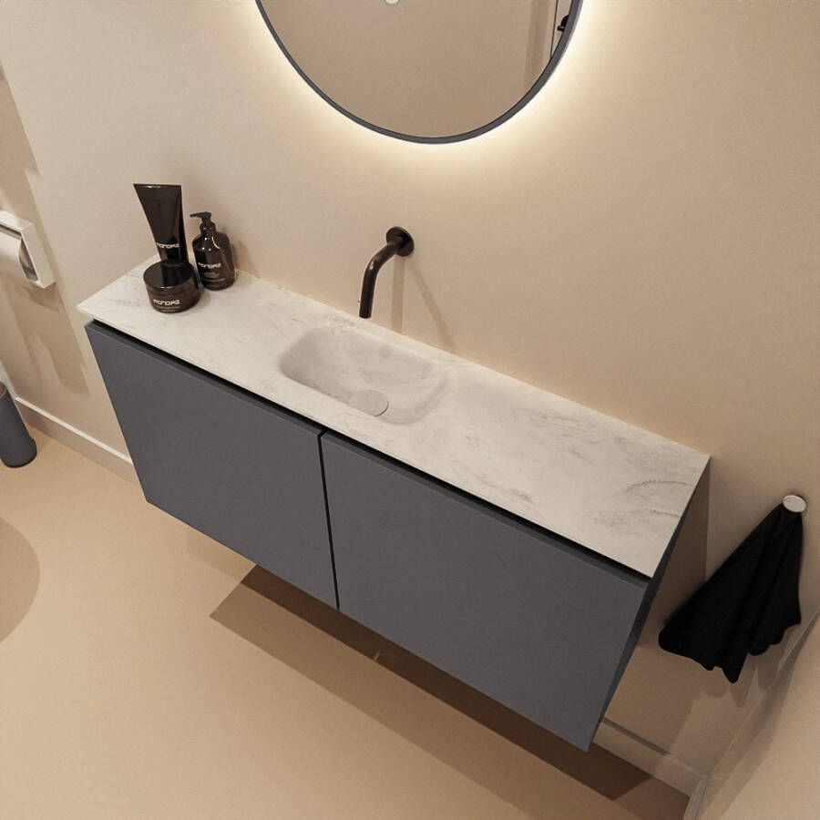 Mondiaz Toiletmeubel Ture Dlux | 100 cm | Meubelkleur Dark Grey | Eden wastafel Opalo Midden | Zonder kraangat