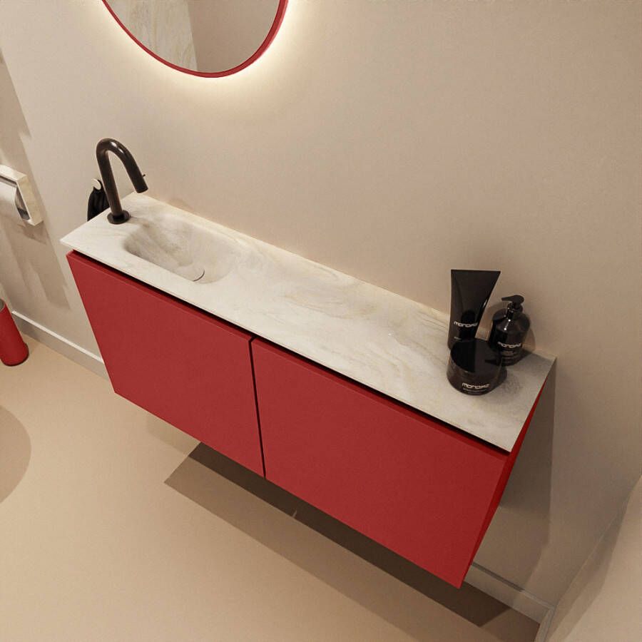Mondiaz Toiletmeubel Ture Dlux | 100 cm | Meubelkleur Fire | Eden wastafel Ostra Links | 1 kraangat