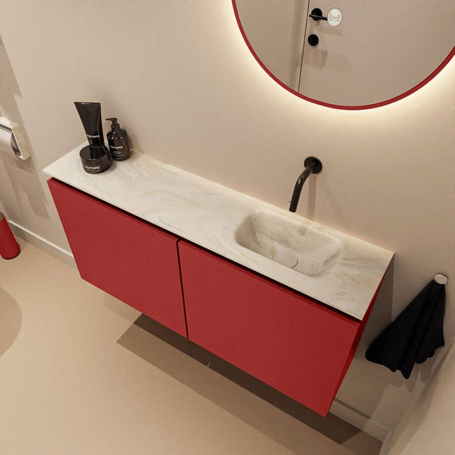 Mondiaz Toiletmeubel Ture Dlux | 100 cm | Meubelkleur Fire | Eden wastafel Ostra Rechts | Zonder kraangat
