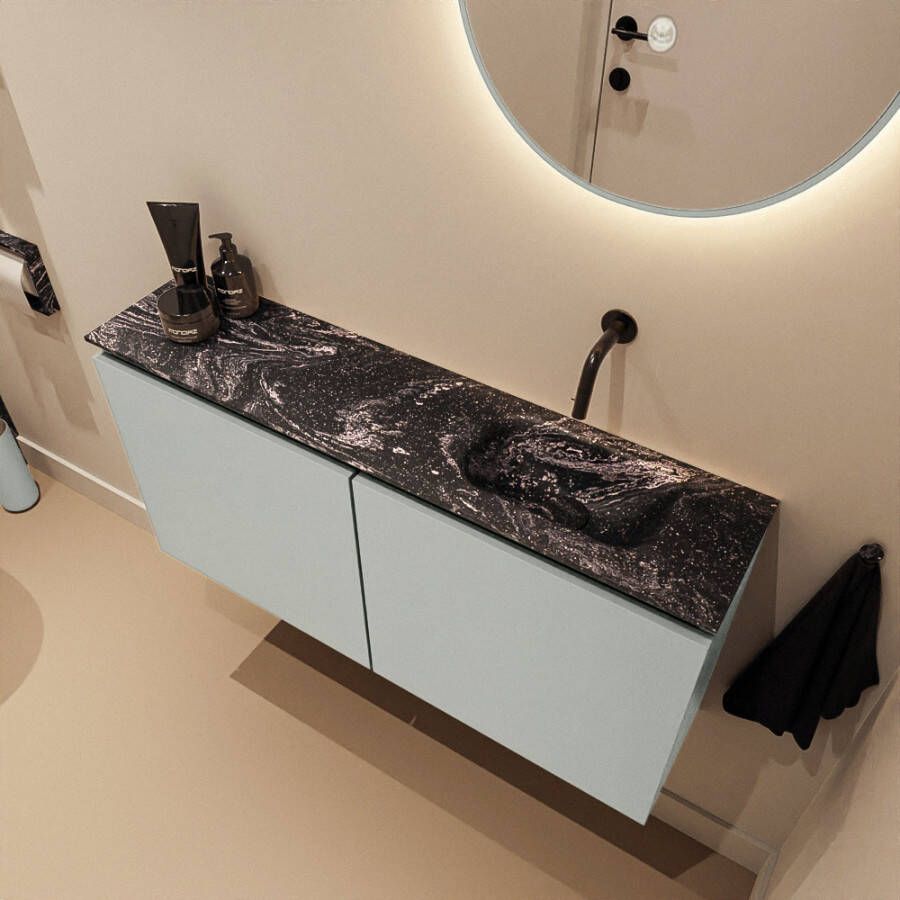 Mondiaz Toiletmeubel Ture Dlux | 100 cm | Meubelkleur Greey | Eden wastafel Lava Rechts | Zonder kraangat