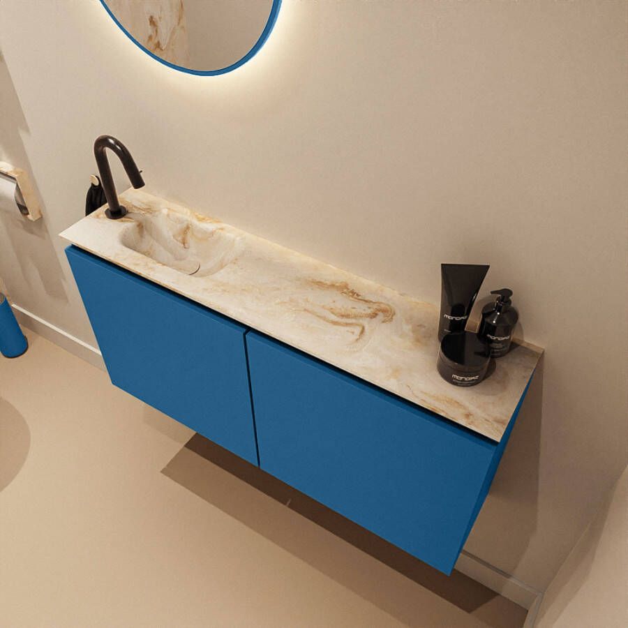 Mondiaz Toiletmeubel Ture Dlux | 100 cm | Meubelkleur Jeans | Eden wastafel Frappe Links | 1 kraangat