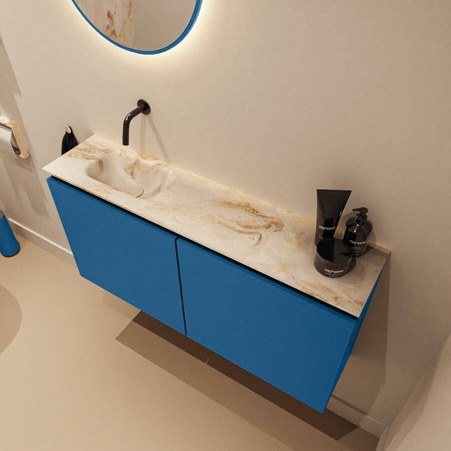 Mondiaz Toiletmeubel Ture Dlux | 100 cm | Meubelkleur Jeans | Eden wastafel Frappe Links | Zonder kraangat