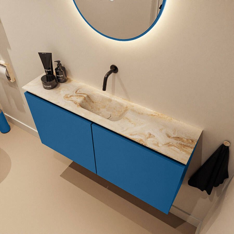 Mondiaz Toiletmeubel Ture Dlux | 100 cm | Meubelkleur Jeans | Eden wastafel Frappe Midden | Zonder kraangat