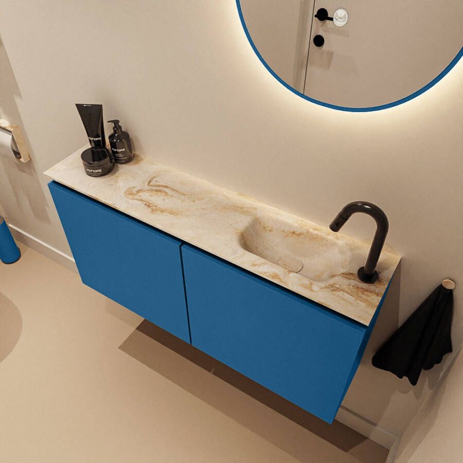 Mondiaz Toiletmeubel Ture Dlux | 100 cm | Meubelkleur Jeans | Eden wastafel Frappe Rechts | 1 kraangat