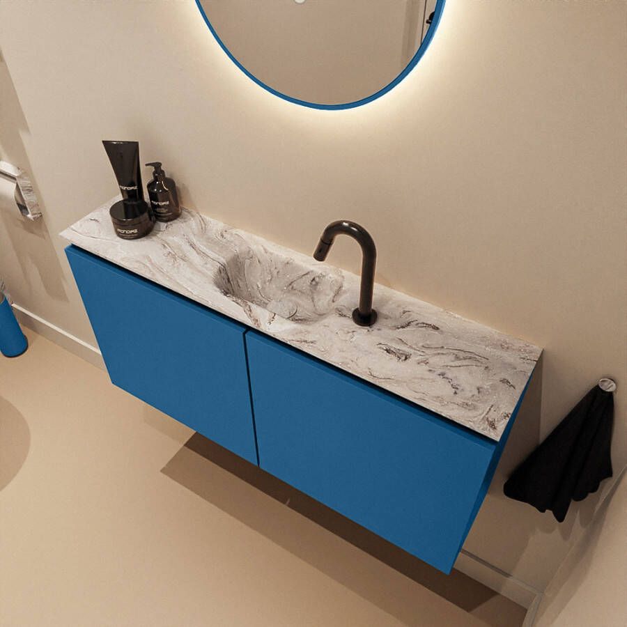 Mondiaz Toiletmeubel Ture Dlux | 100 cm | Meubelkleur Jeans | Eden wastafel Glace Midden | 1 kraangat