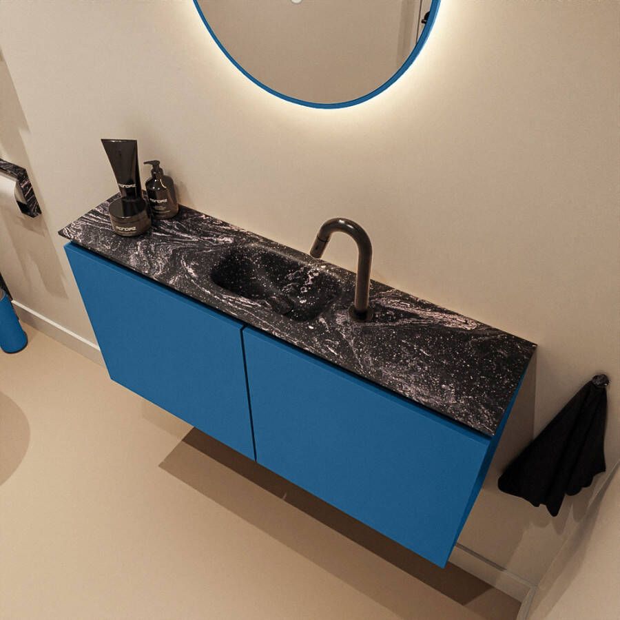 Mondiaz Toiletmeubel Ture Dlux | 100 cm | Meubelkleur Jeans | Eden wastafel Lava Midden | 1 kraangat