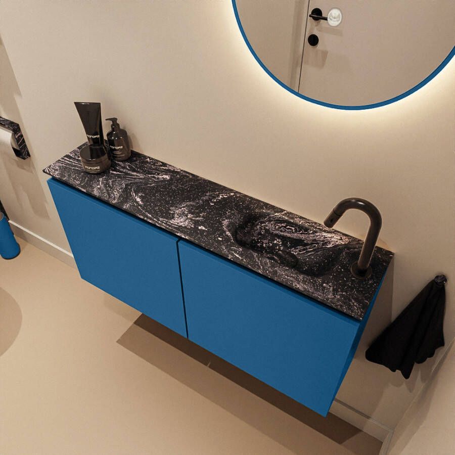 Mondiaz Toiletmeubel Ture Dlux | 100 cm | Meubelkleur Jeans | Eden wastafel Lava Rechts | 1 kraangat