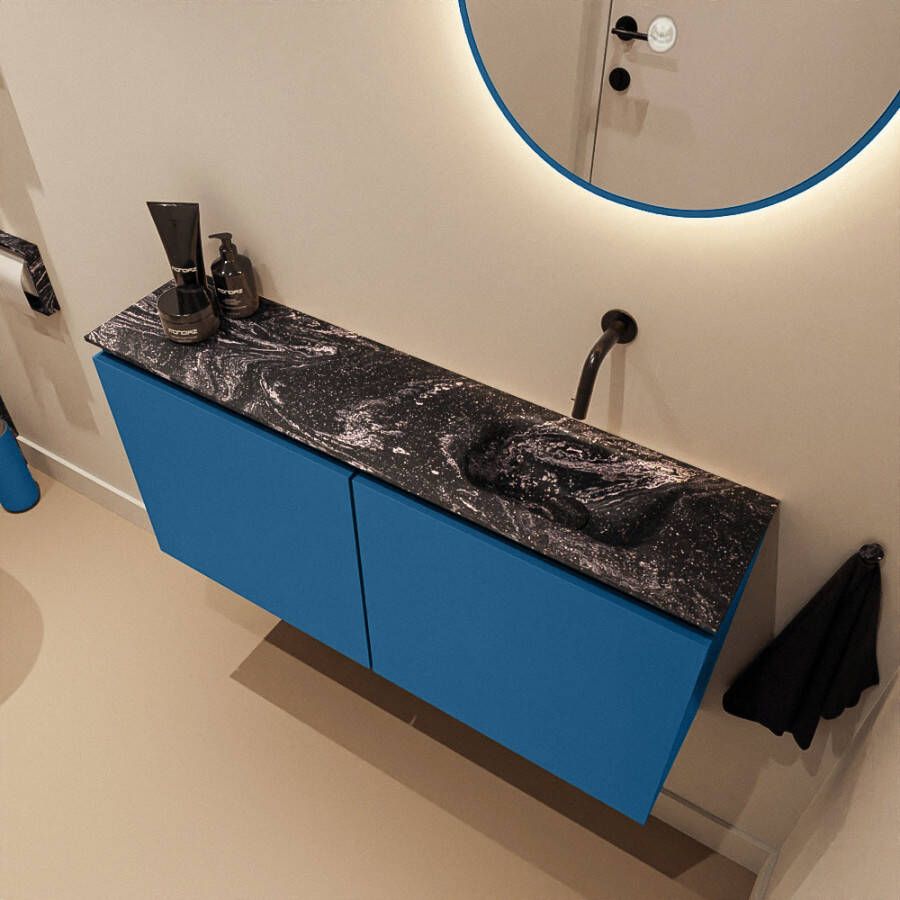 Mondiaz Toiletmeubel Ture Dlux | 100 cm | Meubelkleur Jeans | Eden wastafel Lava Rechts | Zonder kraangat