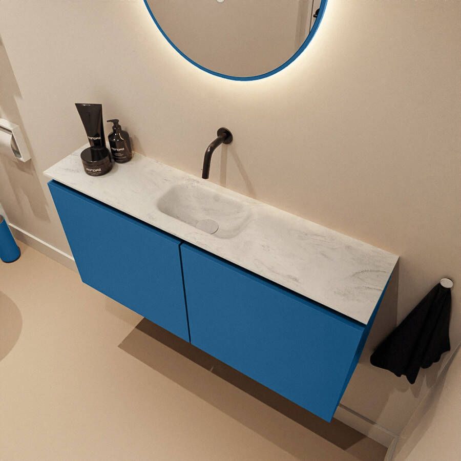 Mondiaz Toiletmeubel Ture Dlux | 100 cm | Meubelkleur Jeans | Eden wastafel Opalo Midden | Zonder kraangat