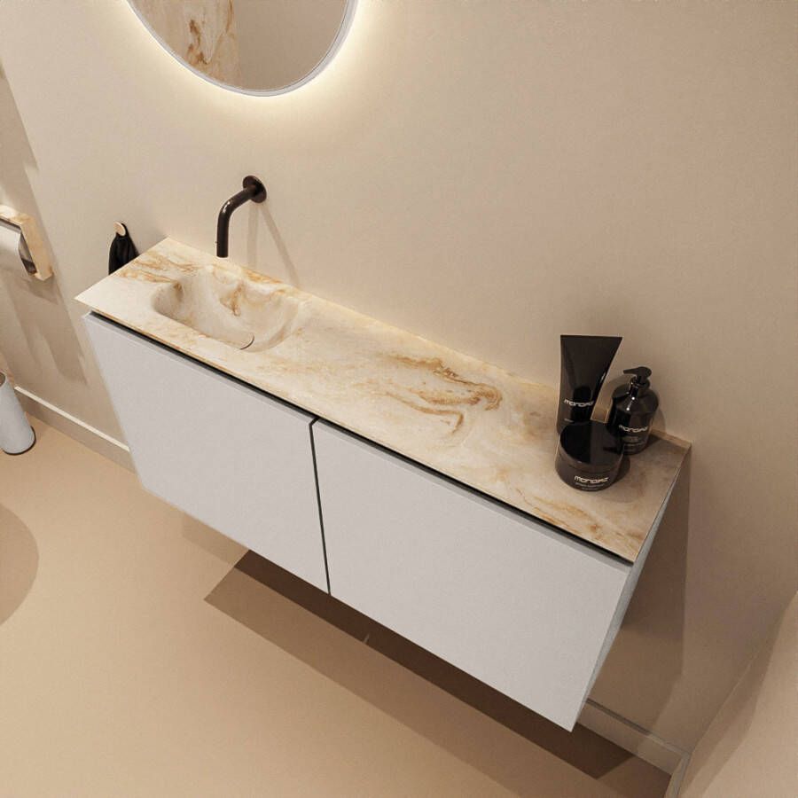 Mondiaz Toiletmeubel Ture Dlux | 100 cm | Meubelkleur Linen | Eden wastafel Frappe Links | Zonder kraangat