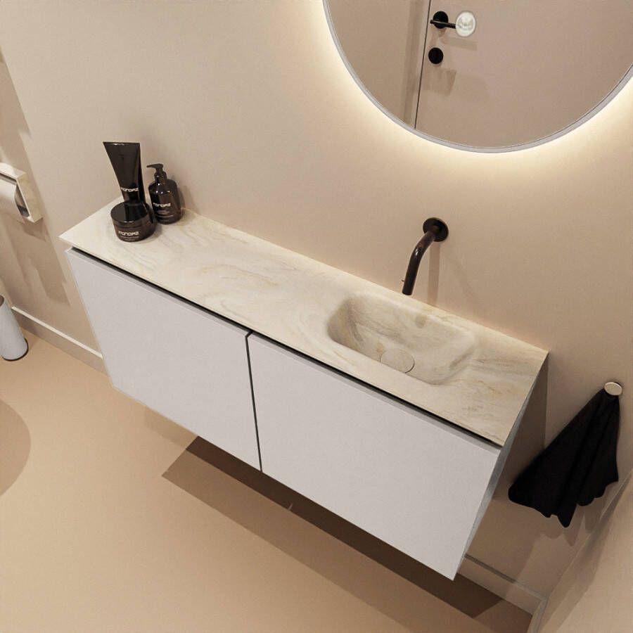 Mondiaz Toiletmeubel Ture Dlux | 100 cm | Meubelkleur Linen | Eden wastafel Ostra Rechts | Zonder kraangat