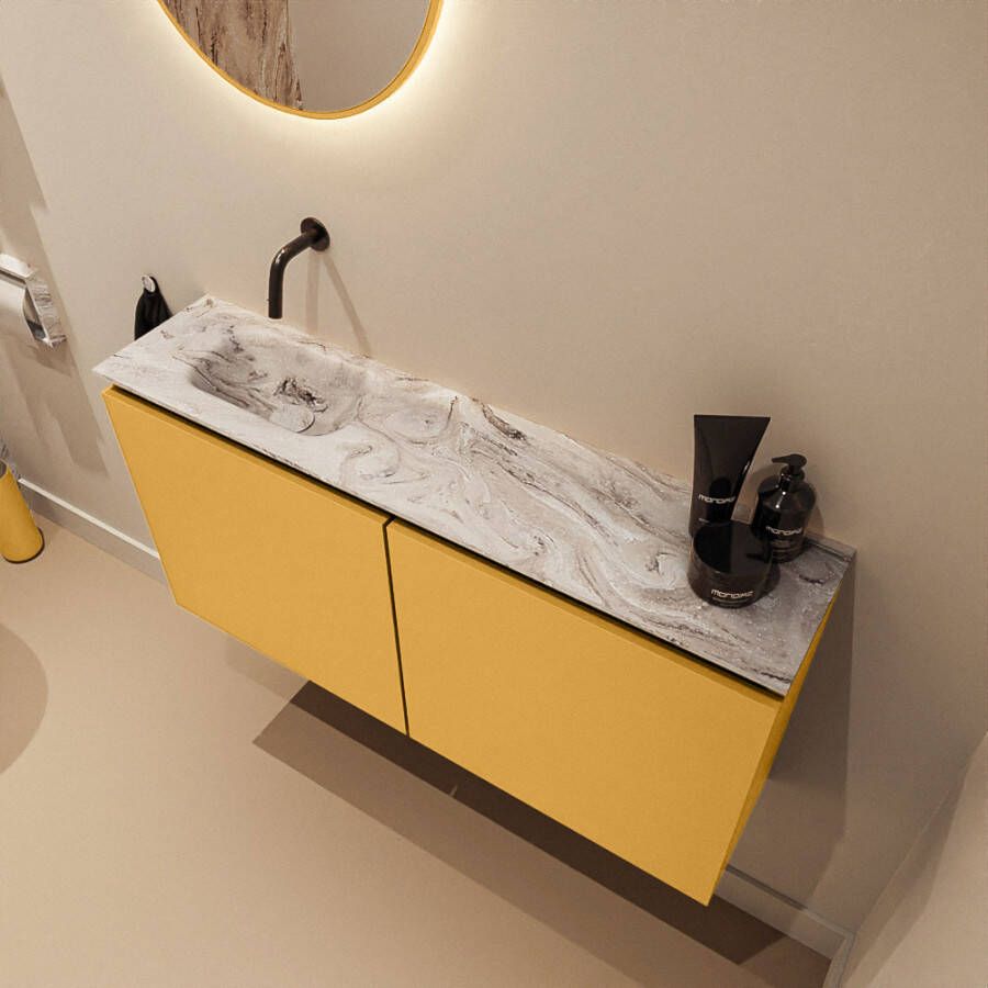 Mondiaz Toiletmeubel Ture Dlux | 100 cm | Meubelkleur Ocher | Eden wastafel Glace Links | Zonder kraangat
