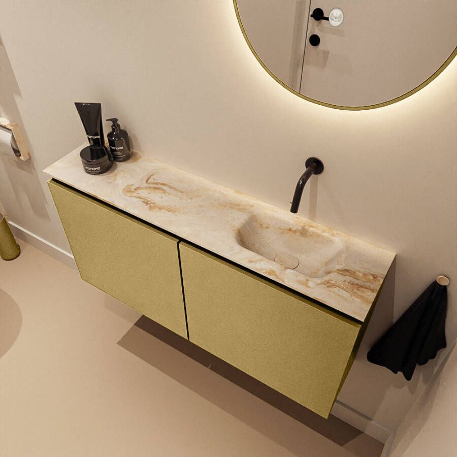Mondiaz Toiletmeubel Ture Dlux | 100 cm | Meubelkleur Oro | Eden wastafel Frappe Rechts | Zonder kraangat