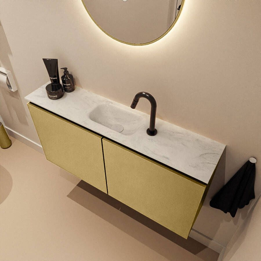 Mondiaz Toiletmeubel Ture Dlux | 100 cm | Meubelkleur Oro | Eden wastafel Opalo Midden | 1 kraangat