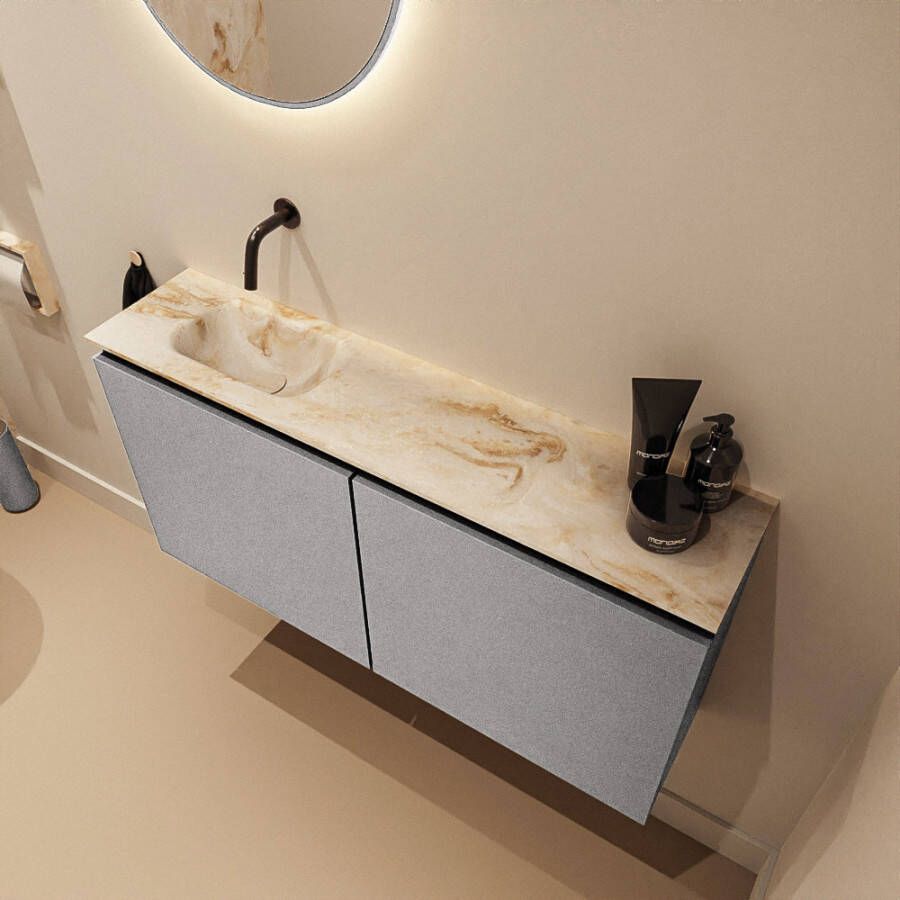 Mondiaz Toiletmeubel Ture Dlux | 100 cm | Meubelkleur Plata | Eden wastafel Frappe Links | Zonder kraangat