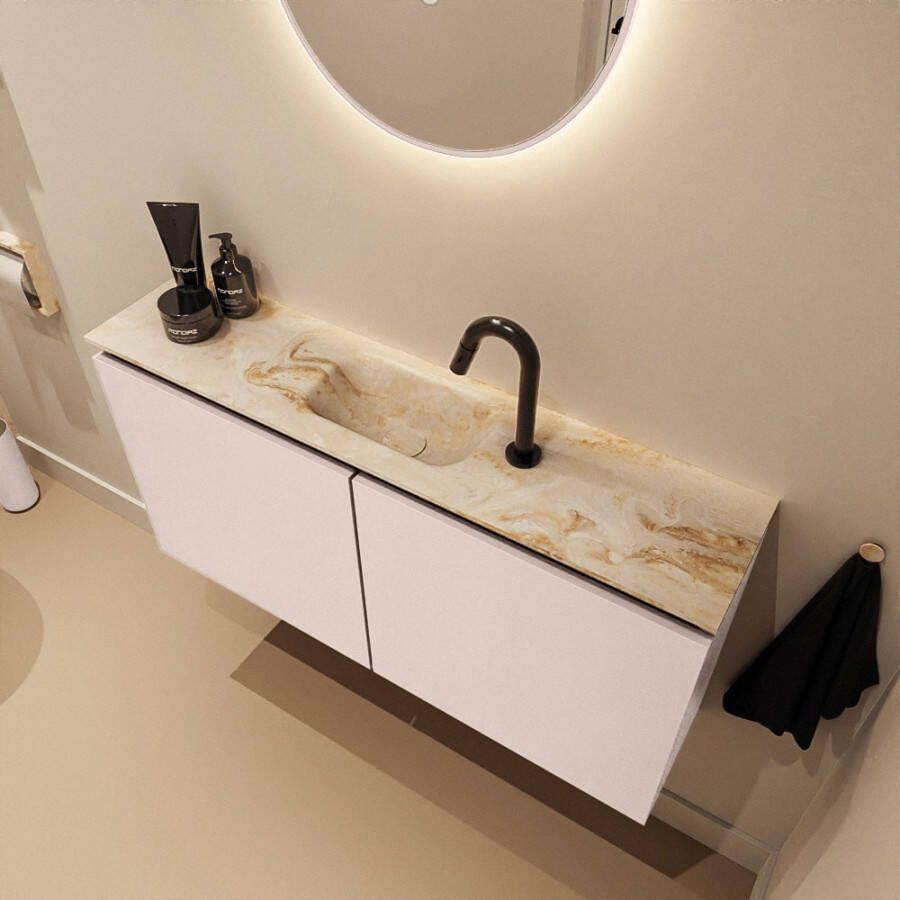 Mondiaz Toiletmeubel Ture Dlux | 100 cm | Meubelkleur Rosee | Eden wastafel Frappe Midden | 1 kraangat