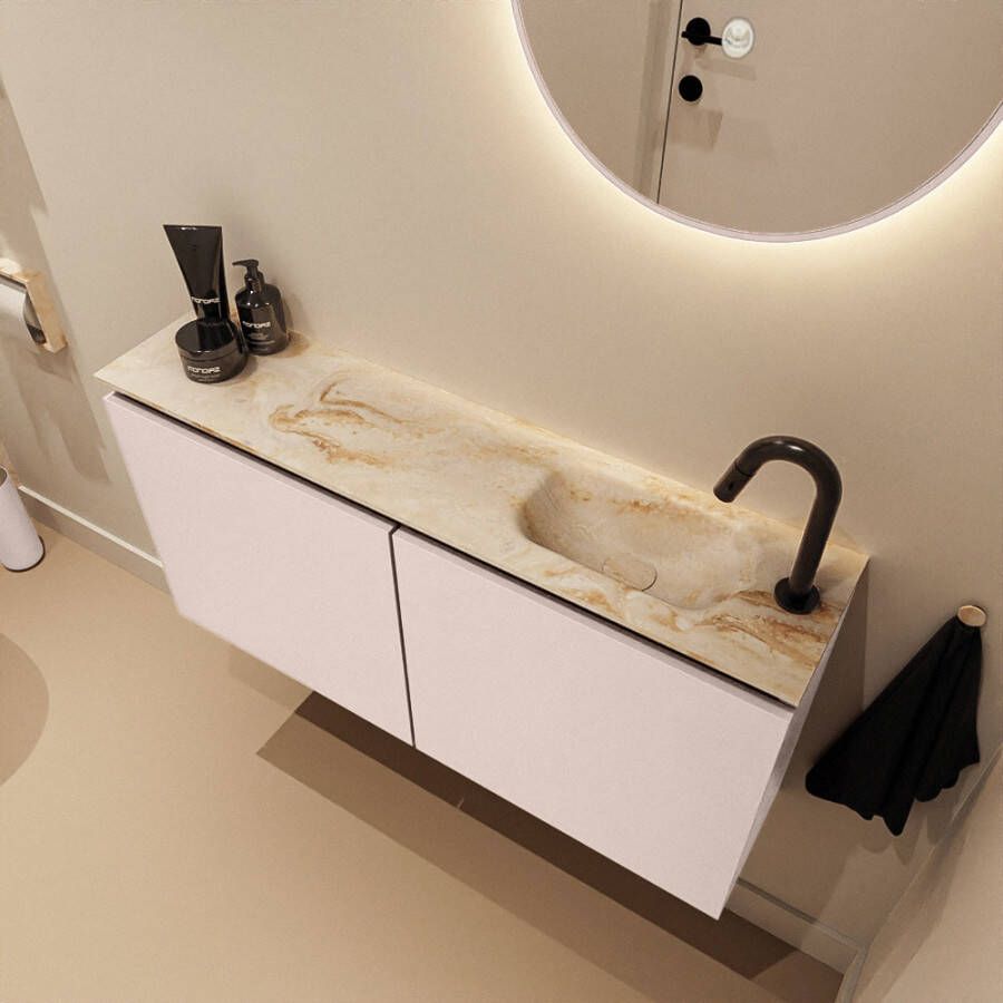 Mondiaz Toiletmeubel Ture Dlux | 100 cm | Meubelkleur Rosee | Eden wastafel Frappe Rechts | 1 kraangat