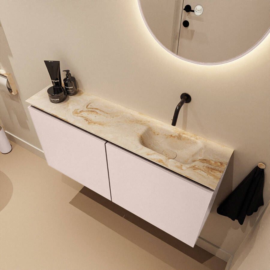 Mondiaz Toiletmeubel Ture Dlux | 100 cm | Meubelkleur Rosee | Eden wastafel Frappe Rechts | Zonder kraangat