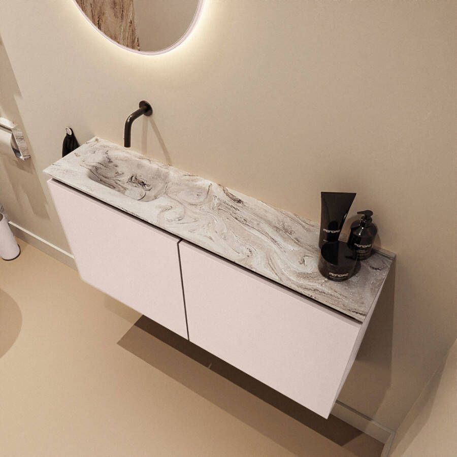 Mondiaz Toiletmeubel Ture Dlux | 100 cm | Meubelkleur Rosee | Eden wastafel Glace Links | Zonder kraangat