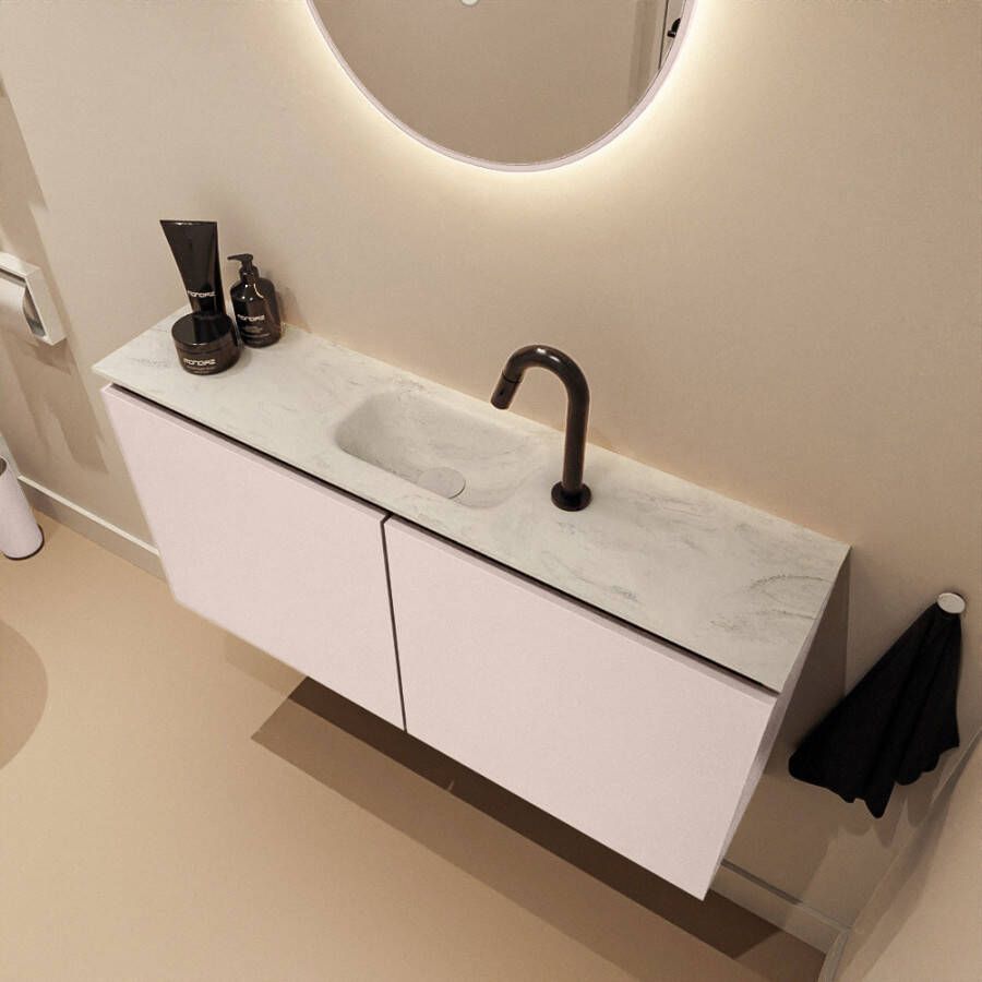 Mondiaz Toiletmeubel Ture Dlux | 100 cm | Meubelkleur Rosee | Eden wastafel Opalo Midden | 1 kraangat
