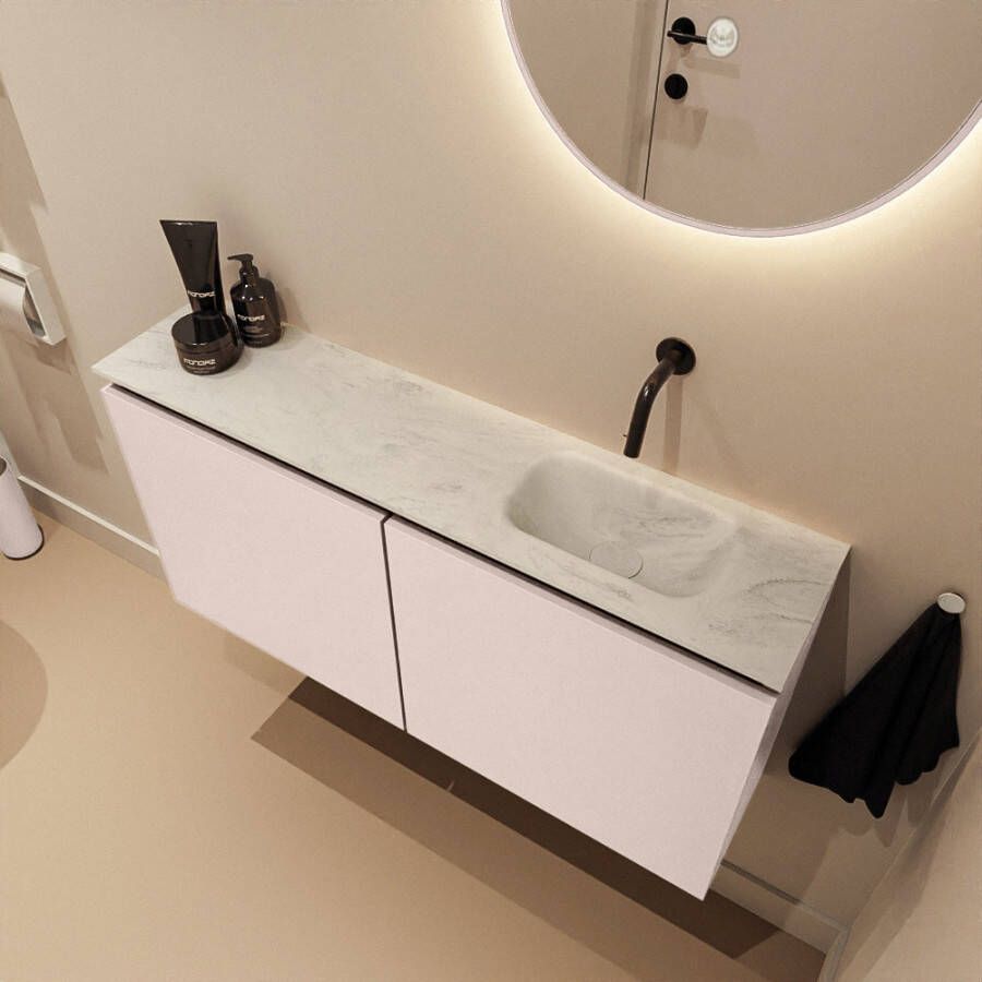 Mondiaz Toiletmeubel Ture Dlux | 100 cm | Meubelkleur Rosee | Eden wastafel Opalo Rechts | Zonder kraangat