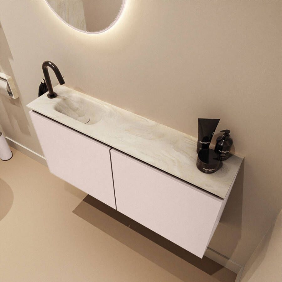 Mondiaz Toiletmeubel Ture Dlux | 100 cm | Meubelkleur Rosee | Eden wastafel Ostra Links | 1 kraangat