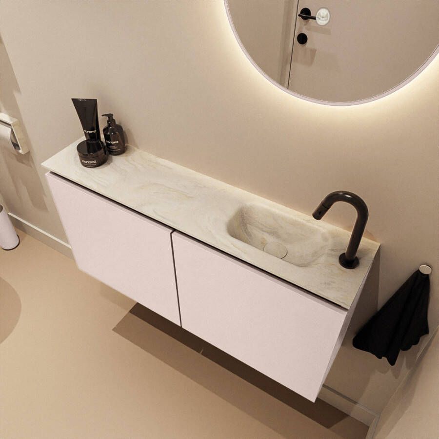 Mondiaz Toiletmeubel Ture Dlux | 100 cm | Meubelkleur Rosee | Eden wastafel Ostra Rechts | 1 kraangat