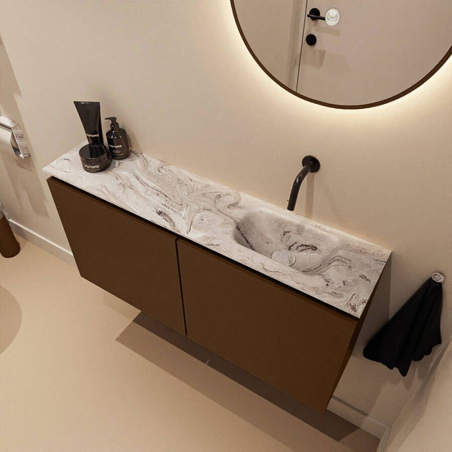 Mondiaz Toiletmeubel Ture Dlux | 100 cm | Meubelkleur Rust | Eden wastafel Glace Rechts | Zonder kraangat