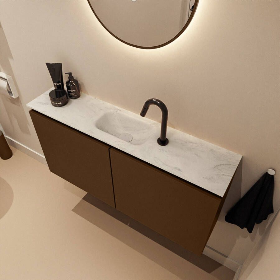 Mondiaz Toiletmeubel Ture Dlux | 100 cm | Meubelkleur Rust | Eden wastafel Opalo Midden | 1 kraangat