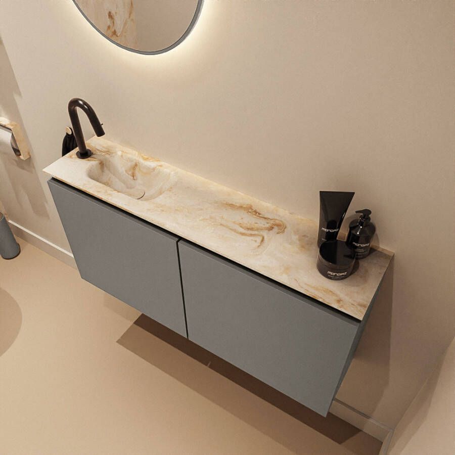 Mondiaz Toiletmeubel Ture Dlux | 100 cm | Meubelkleur Smoke | Eden wastafel Frappe Links | 1 kraangat
