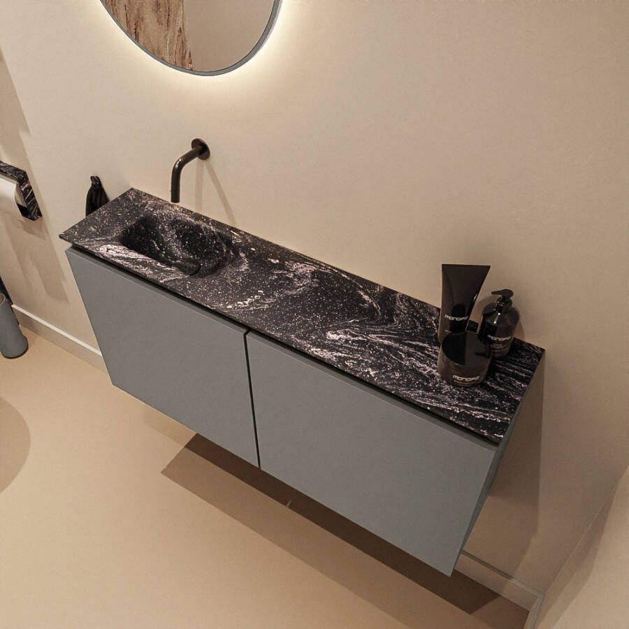 Mondiaz Toiletmeubel Ture Dlux | 100 cm | Meubelkleur Smoke | Eden wastafel Lava Links | Zonder kraangat