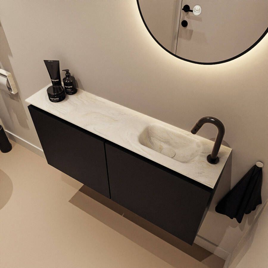 Mondiaz Toiletmeubel Ture Dlux | 100 cm | Meubelkleur Urban | Eden wastafel Ostra Rechts | 1 kraangat