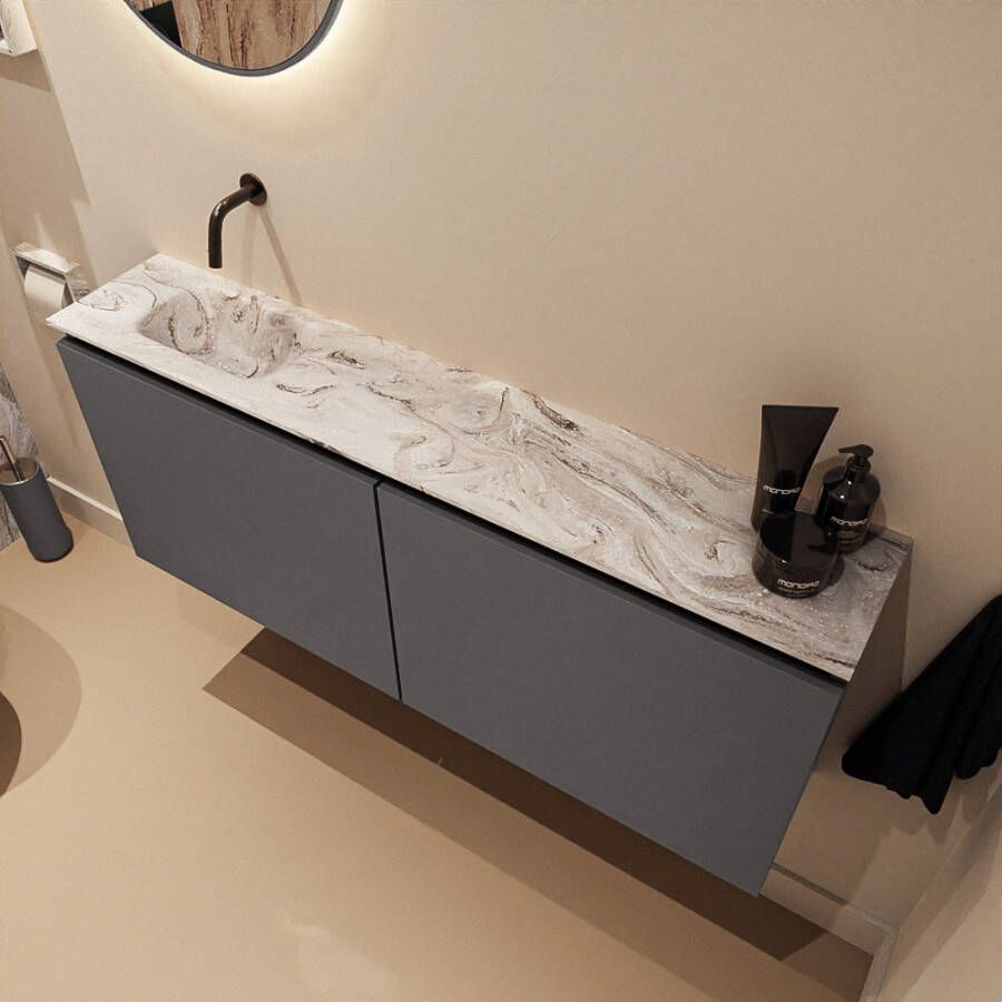 Mondiaz Toiletmeubel Ture Dlux | 120 cm | Meubelkleur Dark Grey | Eden wastafel Glace Links | Zonder kraangat