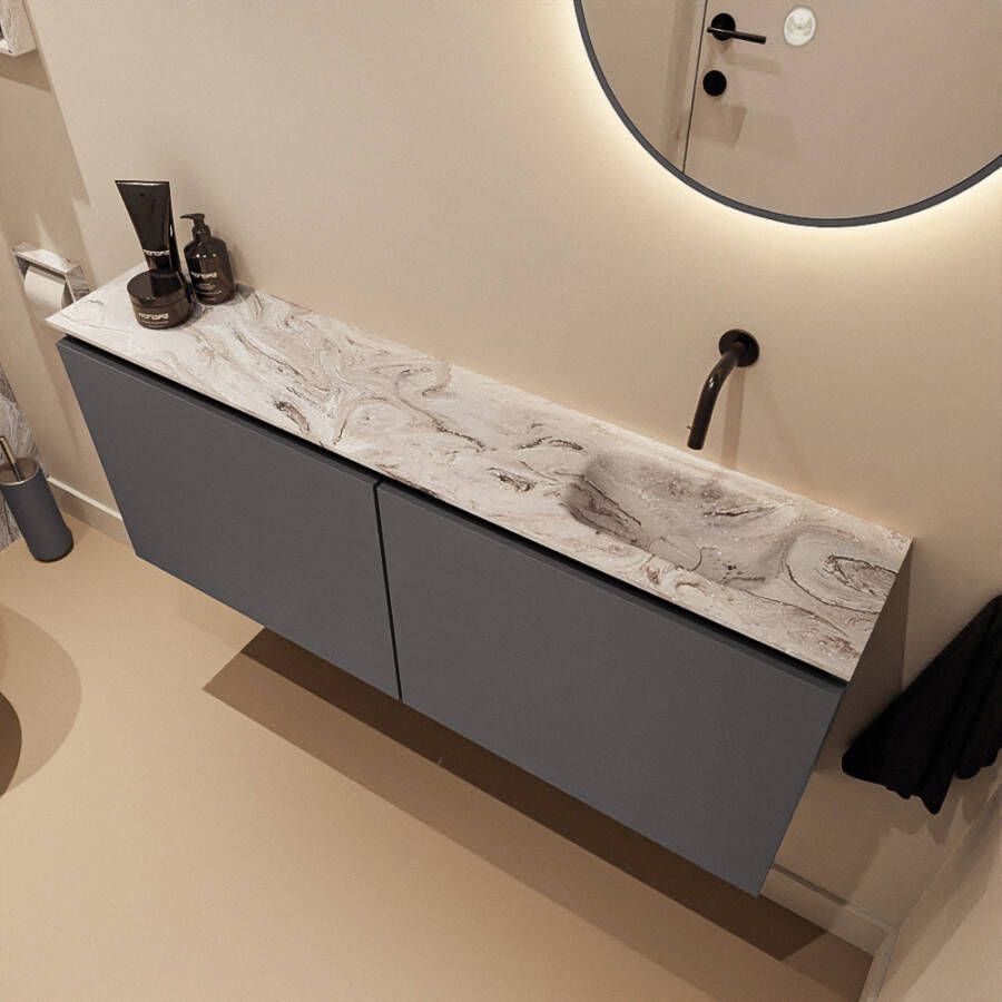 Mondiaz Toiletmeubel Ture Dlux | 120 cm | Meubelkleur Dark Grey | Eden wastafel Glace Rechts | Zonder kraangat
