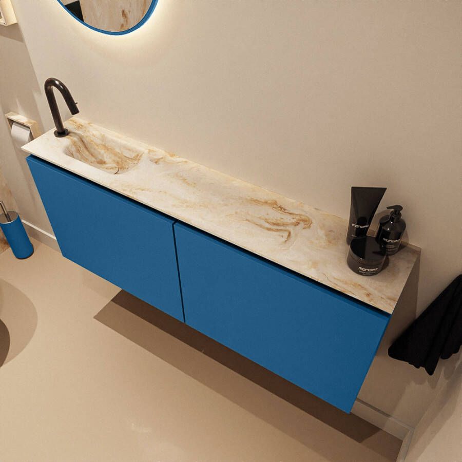 Mondiaz Toiletmeubel Ture Dlux | 120 cm | Meubelkleur Jeans | Eden wastafel Frappe Links | 1 kraangat