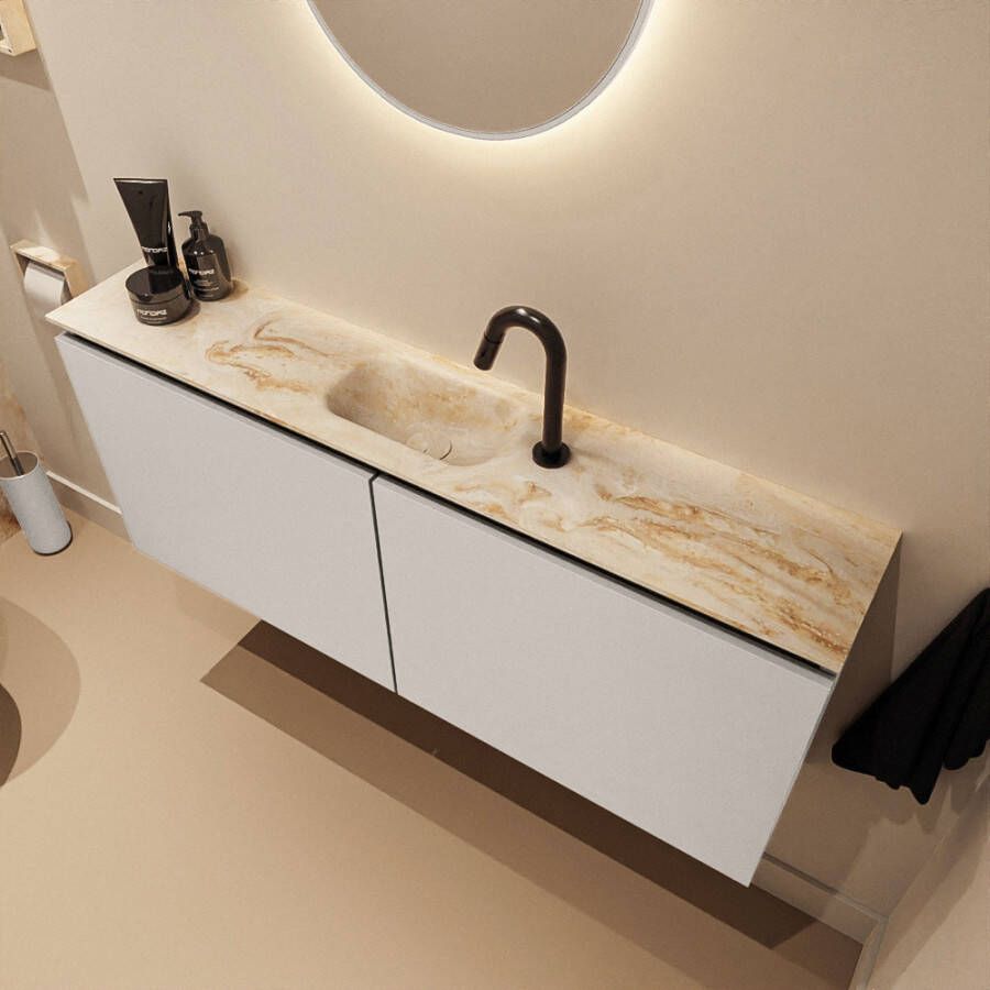 Mondiaz Toiletmeubel Ture Dlux | 120 cm | Meubelkleur Linen | Eden wastafel Frappe Midden | 1 kraangat