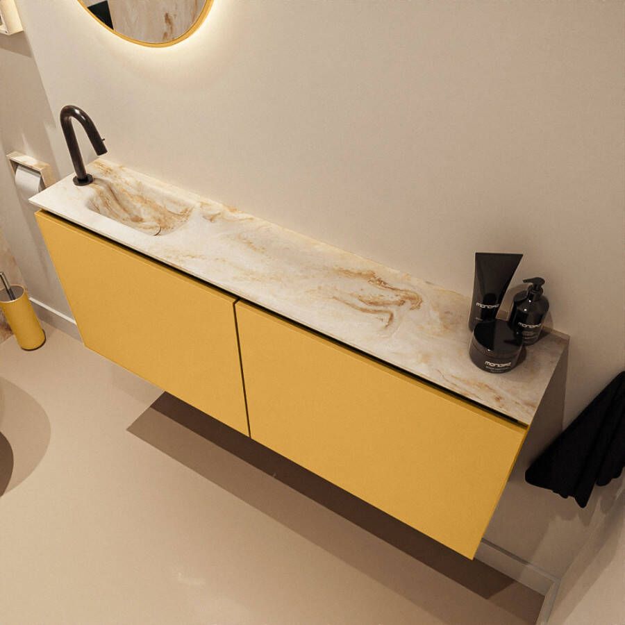 Mondiaz Toiletmeubel Ture Dlux | 120 cm | Meubelkleur Ocher | Eden wastafel Frappe Links | 1 kraangat