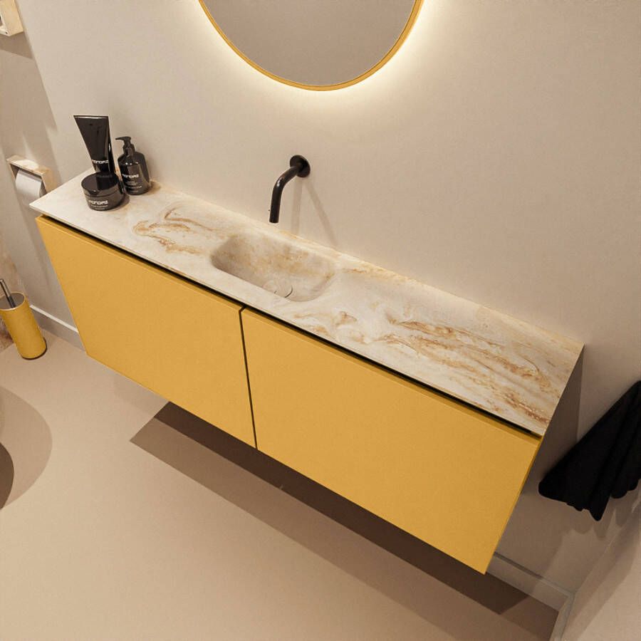 Mondiaz Toiletmeubel Ture Dlux | 120 cm | Meubelkleur Ocher | Eden wastafel Frappe Midden | Zonder kraangat
