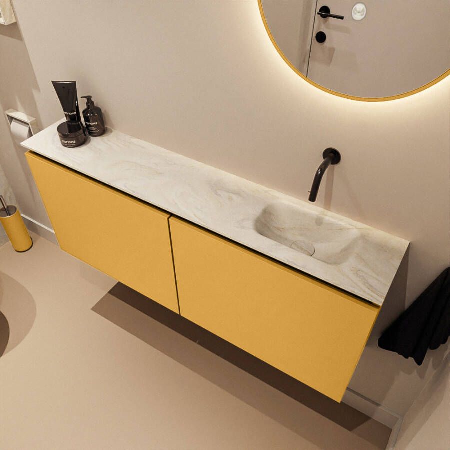 Mondiaz Toiletmeubel Ture Dlux | 120 cm | Meubelkleur Ocher | Eden wastafel Ostra Rechts | Zonder kraangat