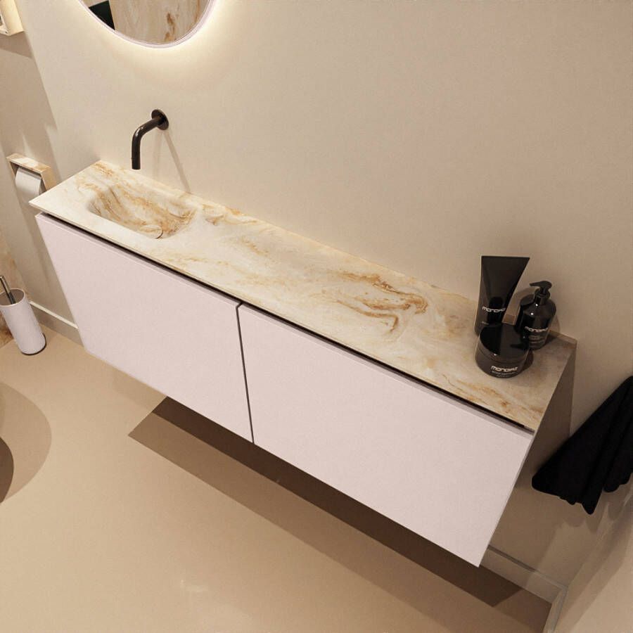 Mondiaz Toiletmeubel Ture Dlux | 120 cm | Meubelkleur Rosee | Eden wastafel Frappe Links | Zonder kraangat