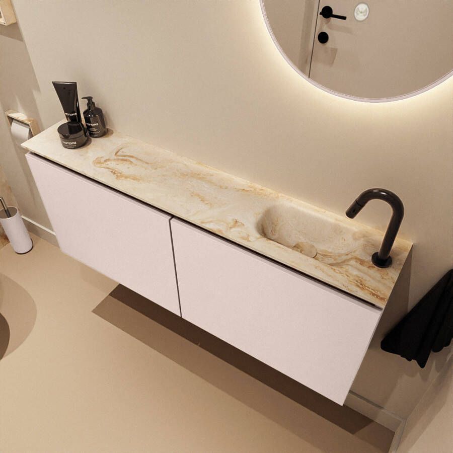 Mondiaz Toiletmeubel Ture Dlux | 120 cm | Meubelkleur Rosee | Eden wastafel Frappe Rechts | 1 kraangat