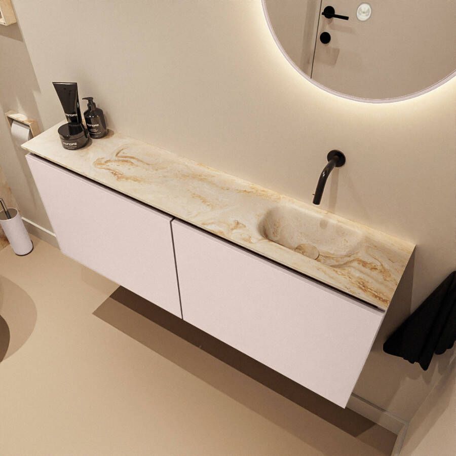 Mondiaz Toiletmeubel Ture Dlux | 120 cm | Meubelkleur Rosee | Eden wastafel Frappe Rechts | Zonder kraangat