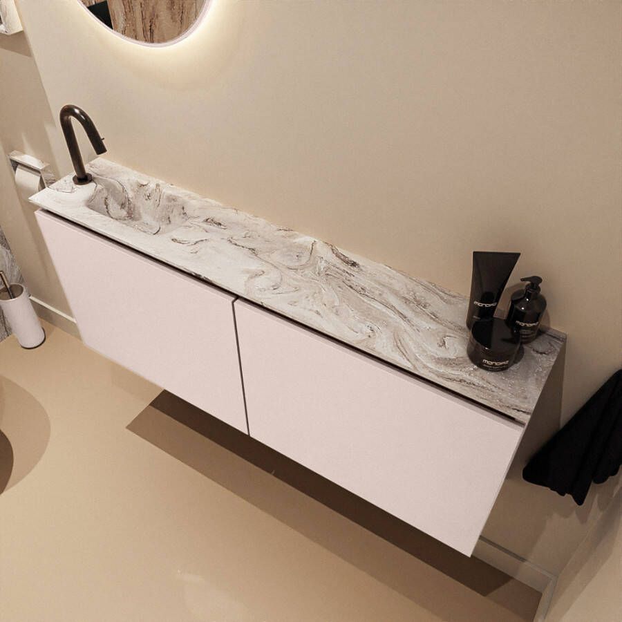 Mondiaz Toiletmeubel Ture Dlux | 120 cm | Meubelkleur Rosee | Eden wastafel Glace Links | 1 kraangat