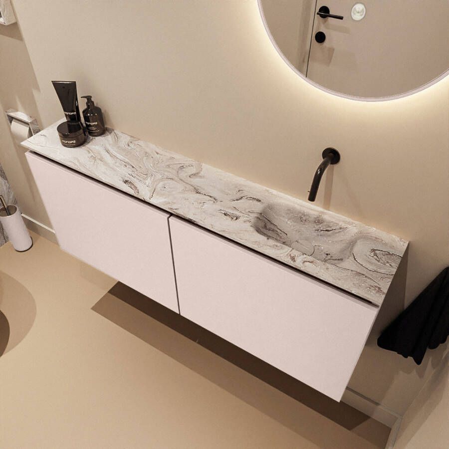 Mondiaz Toiletmeubel Ture Dlux | 120 cm | Meubelkleur Rosee | Eden wastafel Glace Rechts | Zonder kraangat