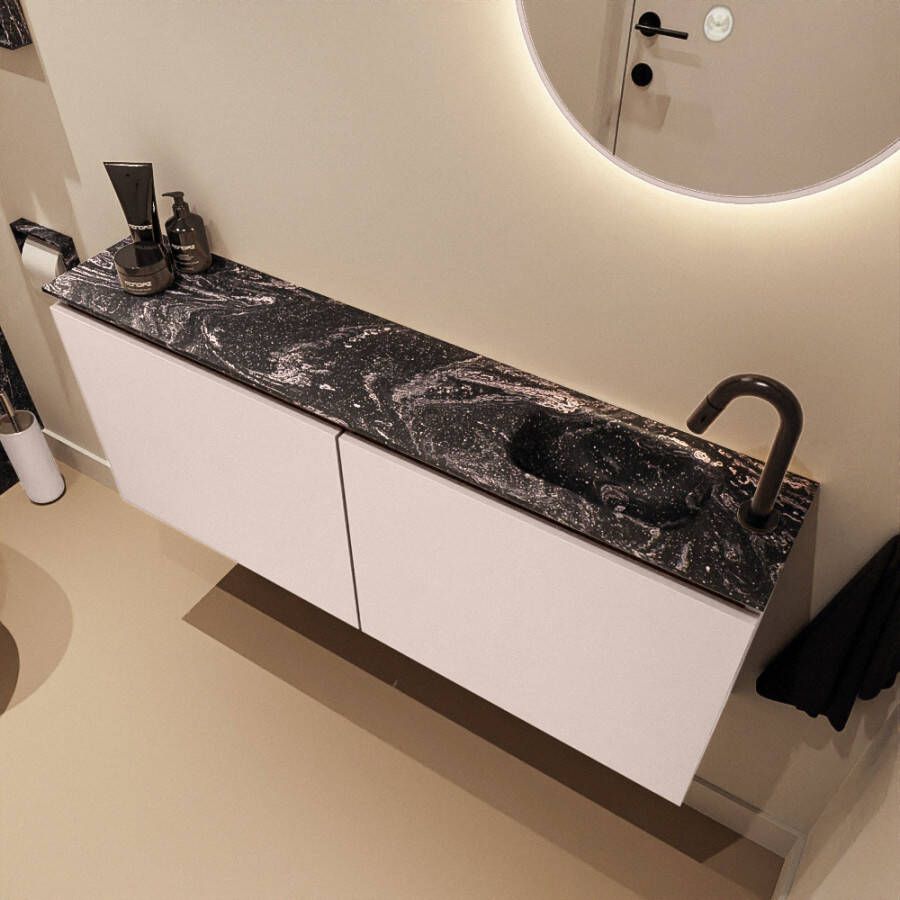 Mondiaz Toiletmeubel Ture Dlux | 120 cm | Meubelkleur Rosee | Eden wastafel Lava Rechts | 1 kraangat