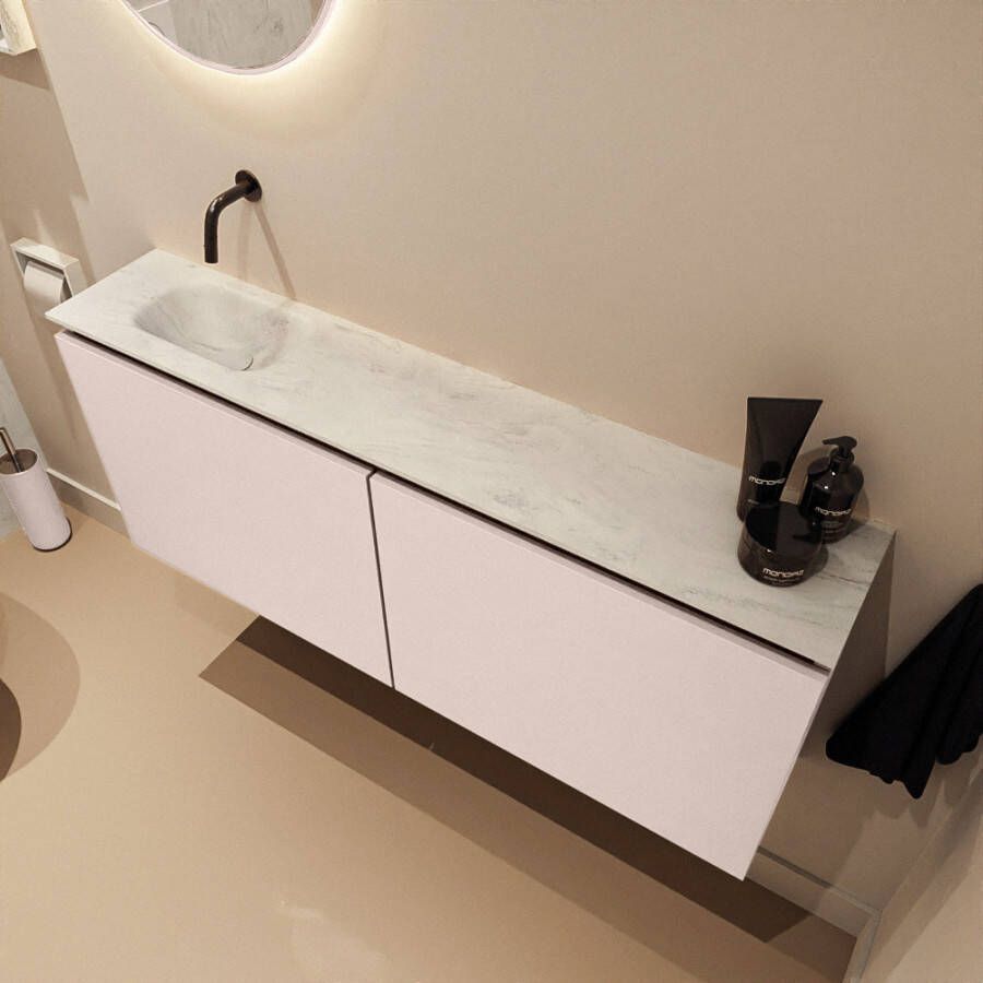 Mondiaz Toiletmeubel Ture Dlux | 120 cm | Meubelkleur Rosee | Eden wastafel Opalo Links | Zonder kraangat