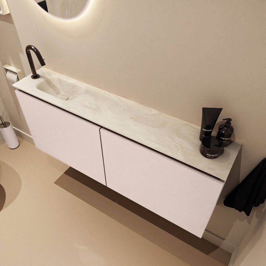 Mondiaz Toiletmeubel Ture Dlux | 120 cm | Meubelkleur Rosee | Eden wastafel Ostra Links | 1 kraangat
