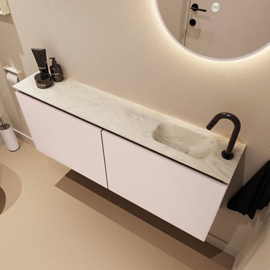 Mondiaz Toiletmeubel Ture Dlux | 120 cm | Meubelkleur Rosee | Eden wastafel Ostra Rechts | 1 kraangat